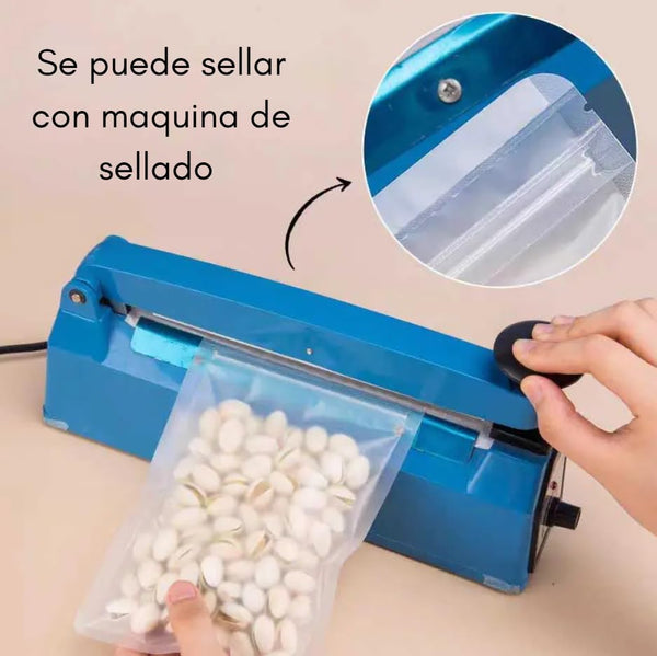 100 Bolsas Esmeriladas de Cierre Hermético de Cremallera Resellable. Ideal para Envasado, Empaquetado y Exhibición de Alimentos. Almacena Frutos Secos, Café.