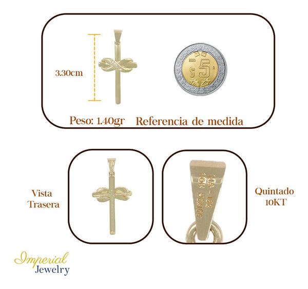 Dije En Figura De Cruz Con Moño Y Zirconia En Oro 10k 1.5gr