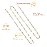 Cadena De Oro Italiano 10k Figaro 3x1 Pave 50 Cm 2.3mm