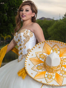 Vestido De Quinceañera Joanini Ch-010 100% Poliéster Beige/Dorado 600014