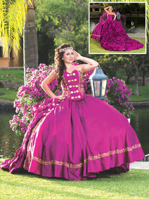 Vestido De Quinceañera Joanini Ch-01 100% Poliéster Bugambilia/Oro 600018