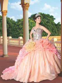 Vestido De Quinceañera Joanini Col B-01 100% Poliester Durazno/Dorado 600023