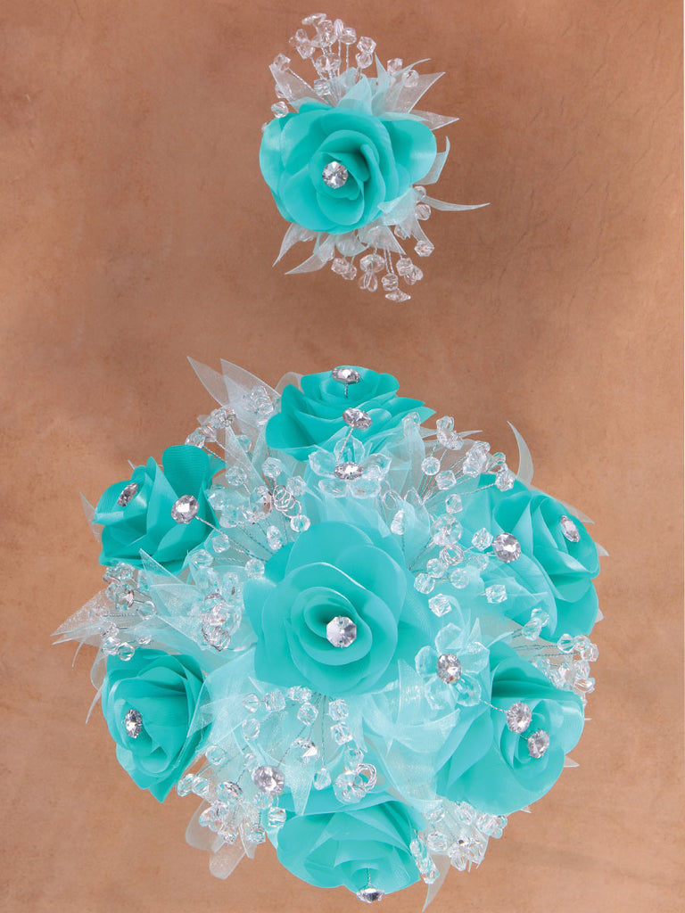 Ramo para XV Años Mis XV Primaveras en Acrílico Satinado Color Aqua/Plata 600067