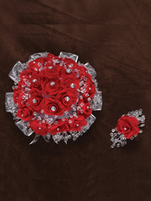 Ramos Quinceañeras Mis Xv Primaveras Rosal Combinado Acrylic/Satin Rojo/Plata 600076