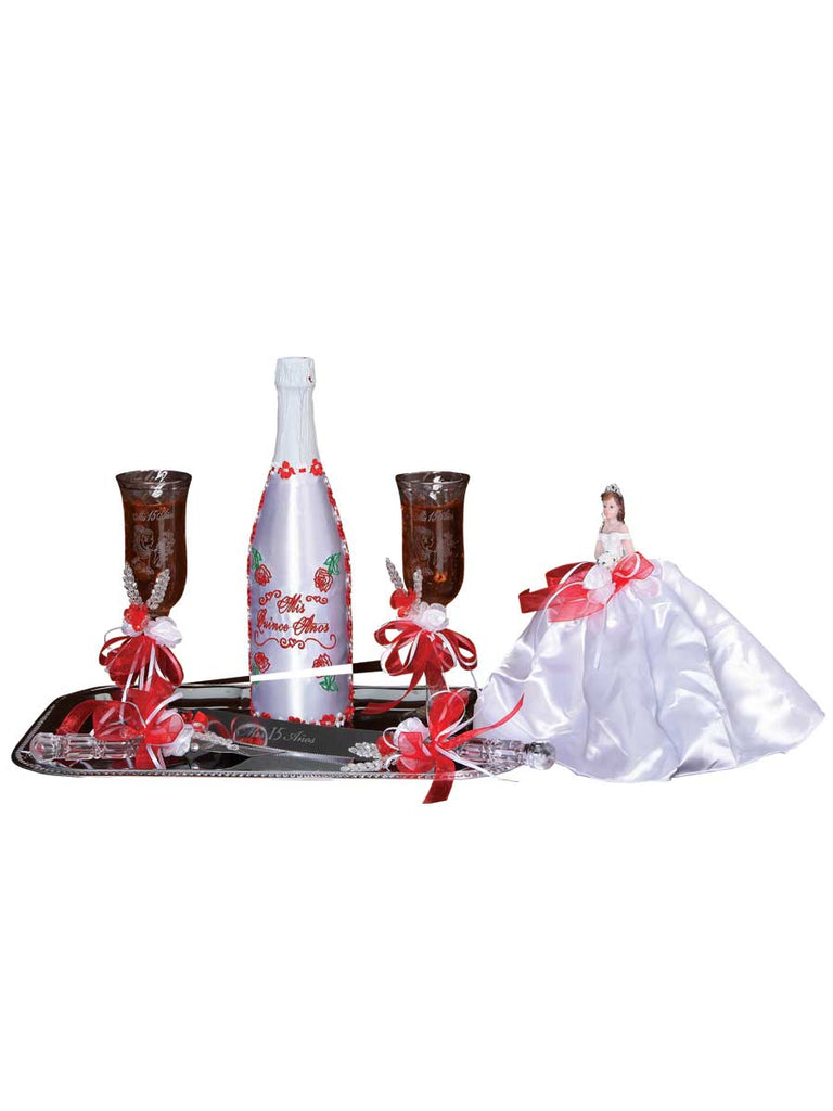 Set de Brindis para XV Años Mis XV Primaveras Color Blanco/Rojo 600112