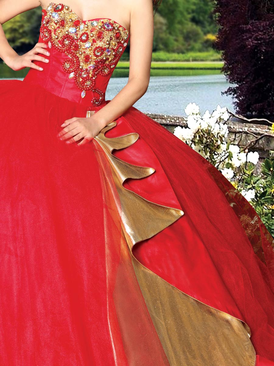 Vestido de Mujer El General B-04 en 100% Poliéster Color Rojo/Oro 600323