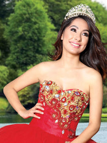 Vestido De Quinceañera Joanini Col B-04 100% Poliester Rojo/Oro 600323