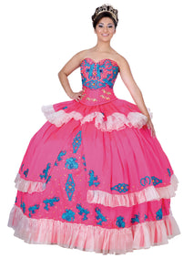 Vestido De Quinceañera Joanini Ch-011 100% Polyester Rosa Neon/Azul Rey 600327