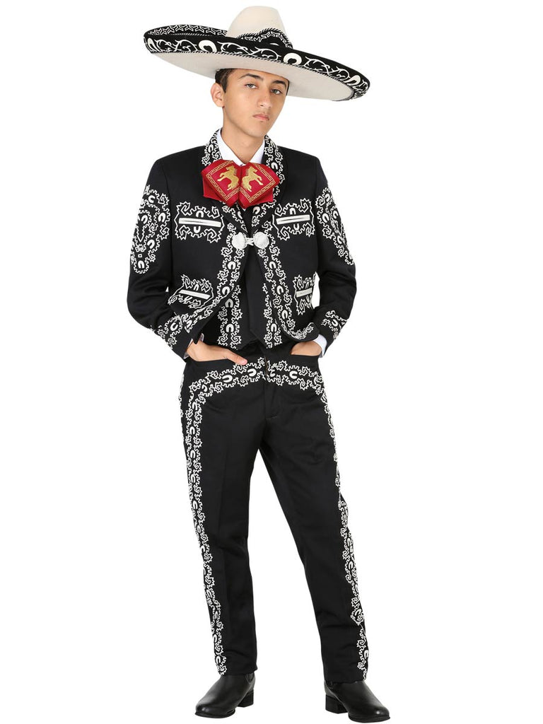 Traje Charro de Hombre El General en 100% Poliéster Color Negro/Blanco 600353