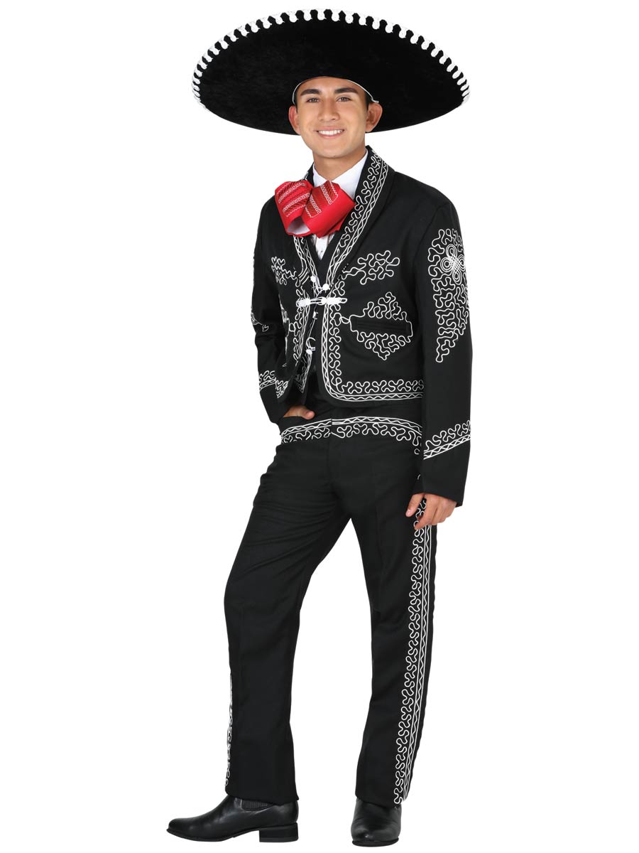 Traje Charro de Hombre El General en 100% Poliéster Color Negro/Blanco 600356