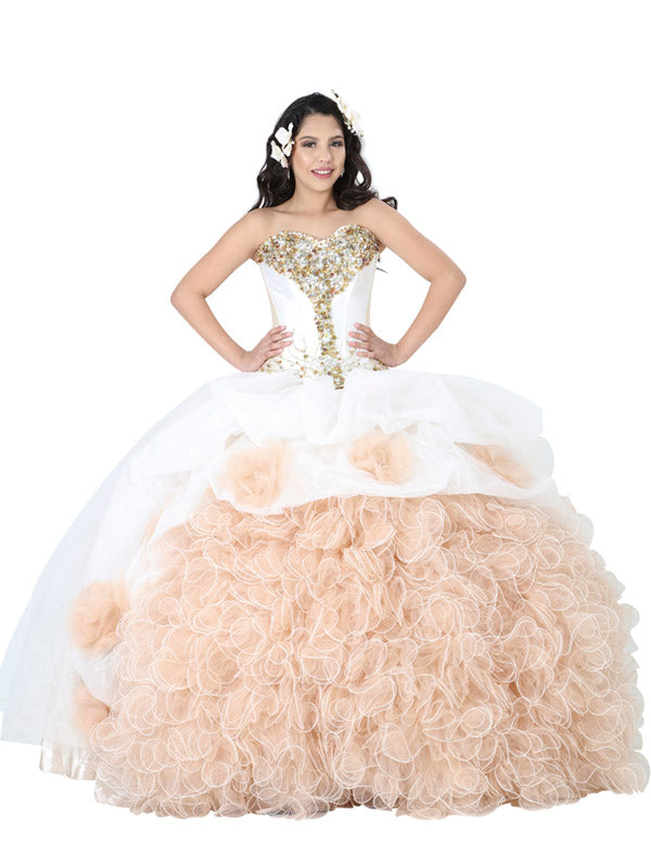 Vestido de Mujer Mis XV Primaveras en 100% Poliéster Color Blanco/Dorado 600929