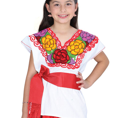 Blusa de Mujer Mis XV Primaveras Bordada/o Bordada Artesanal en 100% Algodón Color Blanco 601280