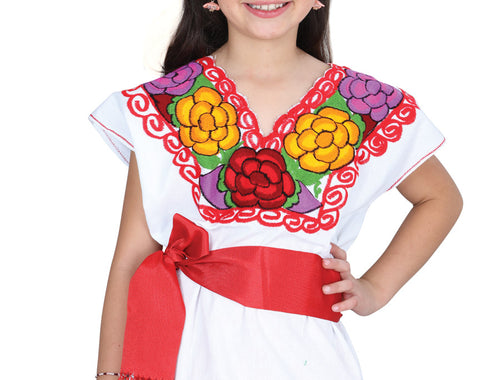 Blusa de Mujer Mis XV Primaveras Bordada/o Bordada Artesanal en 100% Algodón Color Blanco 601280