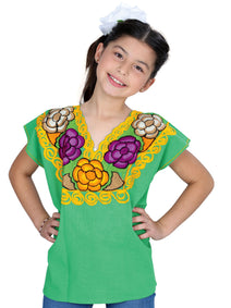 Blusa Bordada/O Mis Xv Primaveras Zinacantan 100% Algodon Verde 601282