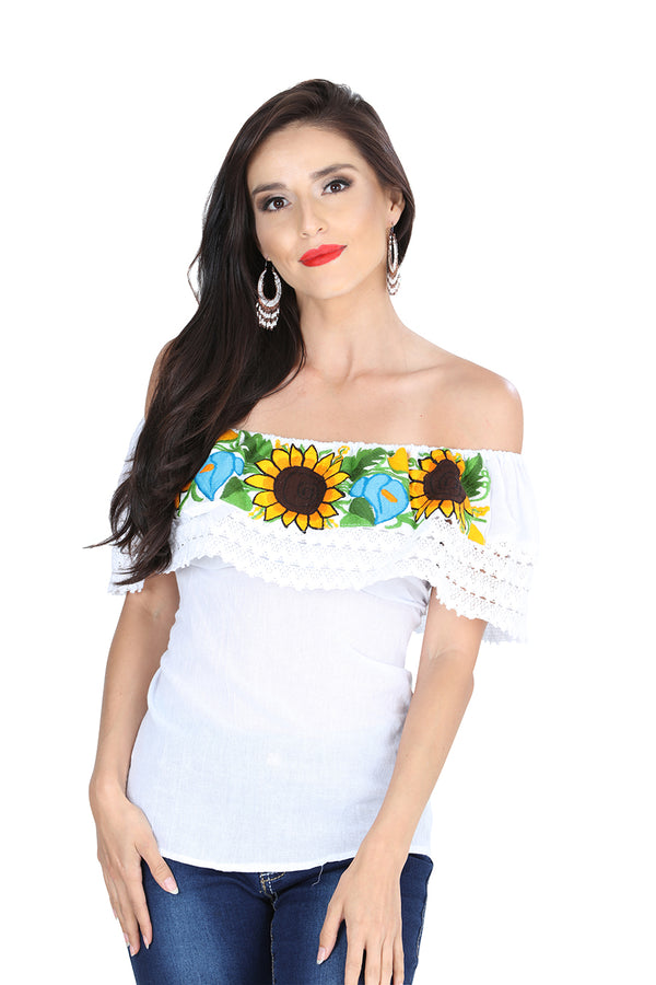 Blusa Mexico Artesanal Campesina-Olan 50% Algodón, %50 Poliéster Blanca 601286