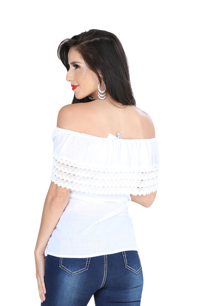 Camisa Casual de Mujer México Artesanal Campesina-olan Bordada Artesanal en %50 Poliéster Color Blanco 601286