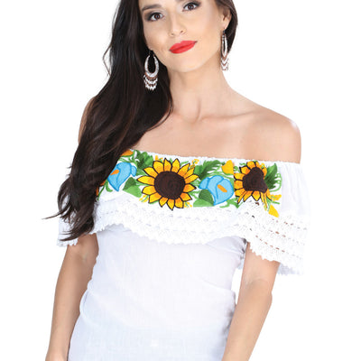 Camisa Casual de Mujer México Artesanal Campesina-olan Bordada Artesanal en %50 Poliéster Color Blanco 601286