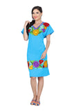 Vestido de Mujer México Artesanal Bordada Artesanal en 100% Algodón Color Azul 601293