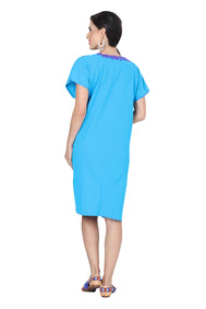 Vestido Zinacantan Mexico Artesanal Campesina 100% Algodon Azul 601293