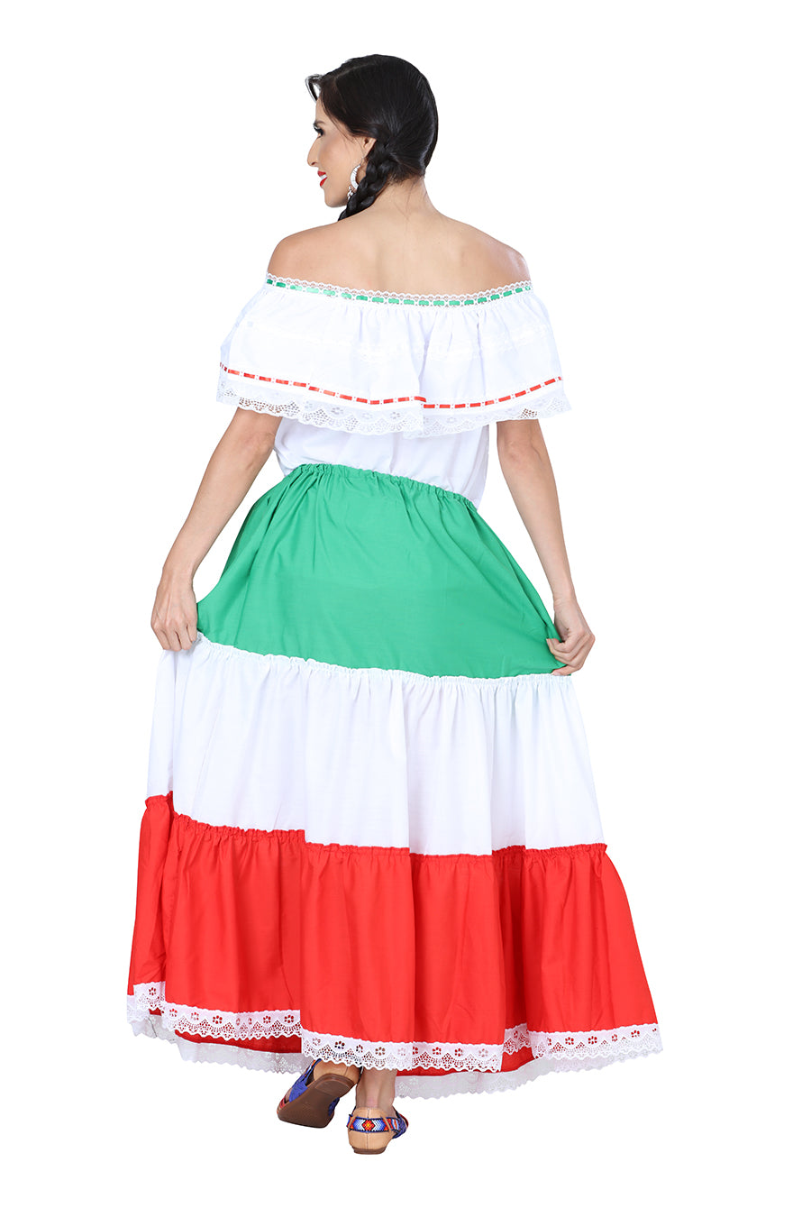Falda de Mujer México Artesanal Bordada Artesanal en 100% Algodón Color Tricolor 601304