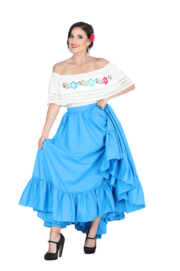 Falda Doble Vuelo Mis Xv Primaveras Fda-Dbl-Vlo 100% Algodon Azul 601315