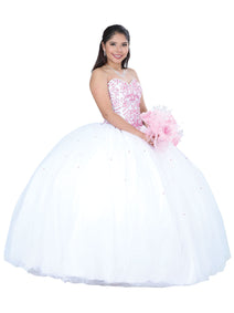 Vestido De Quinceañera Mis Xv Primaveras 1176 Tela Blanco/Fiusha 601342