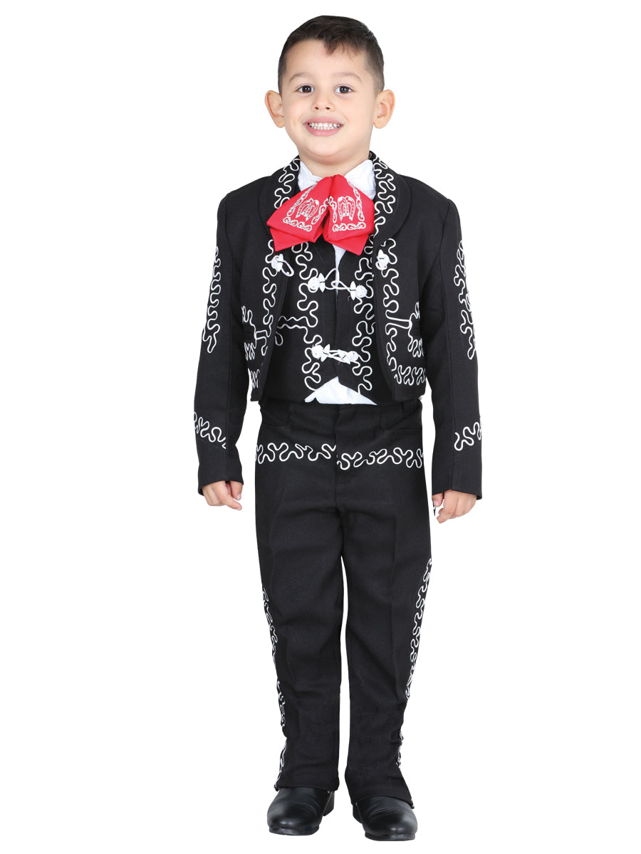 Traje Charro de Niño Mis XV Primaveras Cintilla-n Charro en 100% Poliéster SATIN Color Negro/Blanco 601378