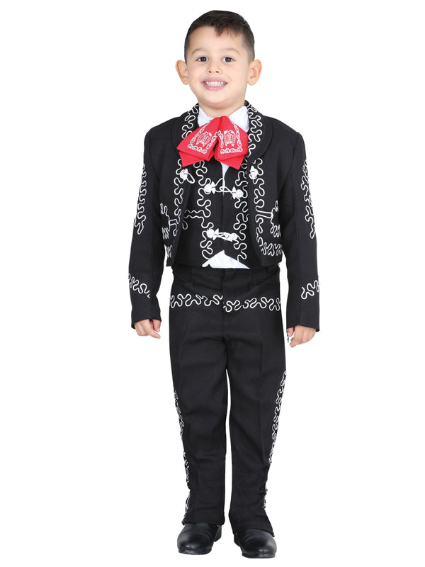 Traje Charro de Niño Mis XV Primaveras Cintilla-n Charro en 100% Poliéster SATIN Color Negro/Blanco 601378