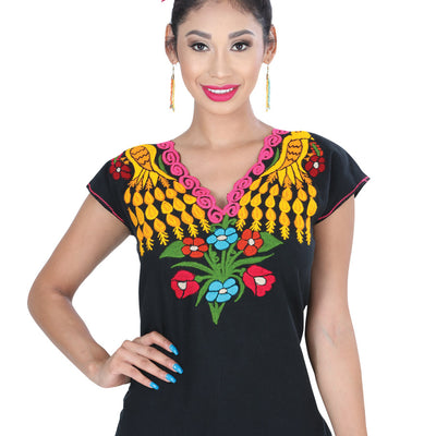 Camisa Casual de Mujer México Artesanal Bls-camp-pvo Bordada Artesanal en %50 Poliéster 601397
