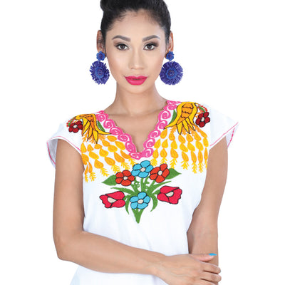 Camisa Casual de Mujer México Artesanal Bls-camp-pvo Bordada Artesanal en %50 Poliéster Color Blanco 601398