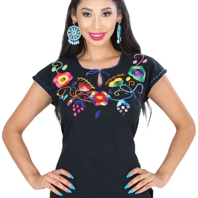 Camisa Casual de Mujer México Artesanal Bls-flr-pntd Bordada Artesanal en 100% Algodón 601418