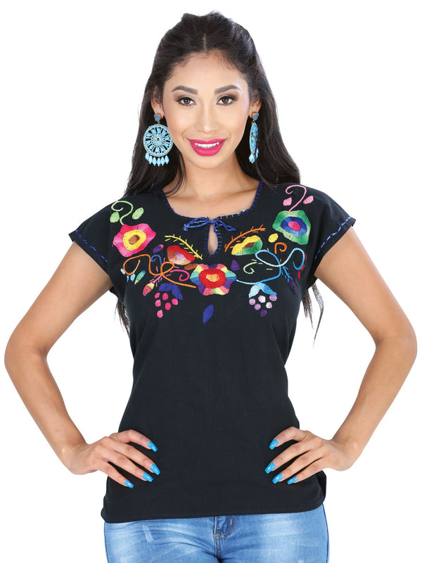 Blusa Mexico Artesanal Bls-Flr-Pntd 100% Algodon Negra 601418