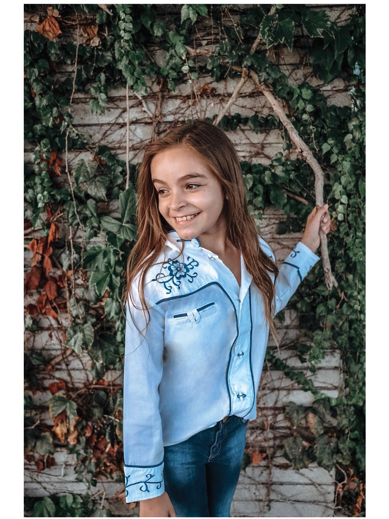 Camisa Casual de Niño Mis XV Primaveras Cam-flr-n Charro en 100% Poliéster Color Blanco/Azul 601467