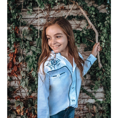 Camisa Casual de Niño Mis XV Primaveras Cam-flr-n Charro en 100% Poliéster Color Blanco/Azul 601467