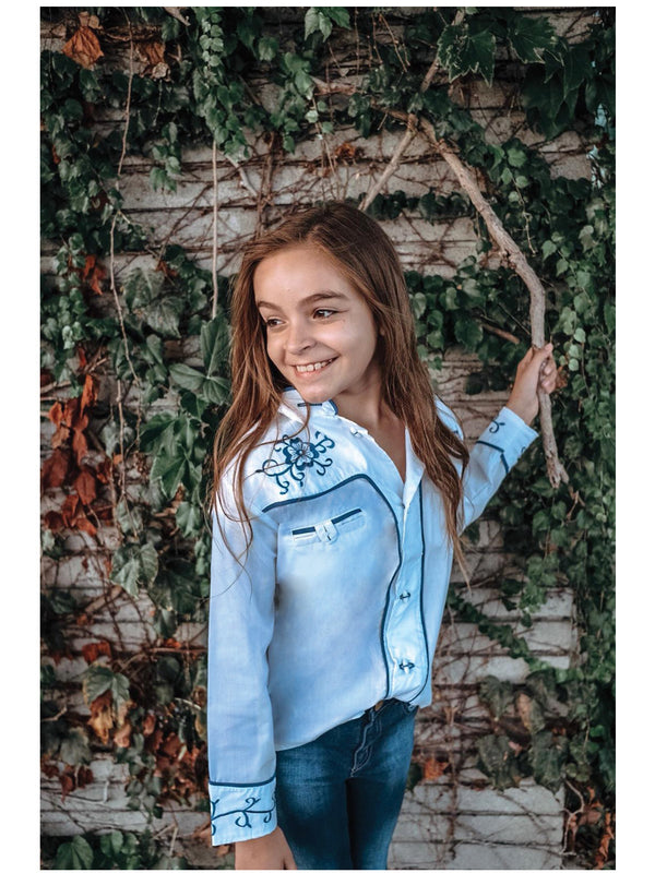 Camisa Casual de Niño Mis XV Primaveras Cam-flr-n Charro en 100% Poliéster Color Blanco/Azul 601467