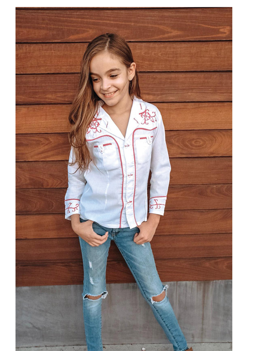 Camisa Casual de Niño Mis XV Primaveras Cam-flr-n Charro en 100% Poliéster Color Blanco/Rosa 601468