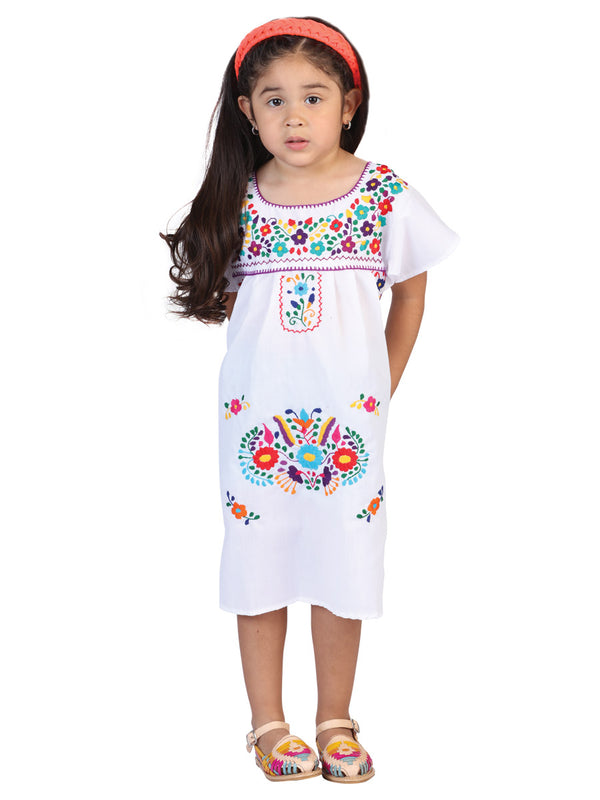 Artesanal Bordado Vestido 50% Algodón, 50% Poliéster Blanco 601626