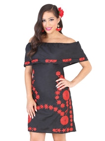 Vestido Mexico Artesanal Bohemio 100% Popelina Negro/Rojo 601815