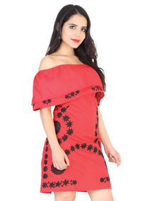 Vestido Mexico Artesanal Bohemio 100% Popelina Rojo/Negro 601817