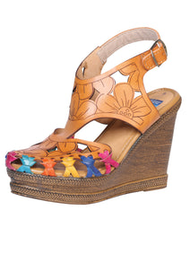 Huarache Plataforma Mexico Artesanal Flor Marcado Piel Natural 601931