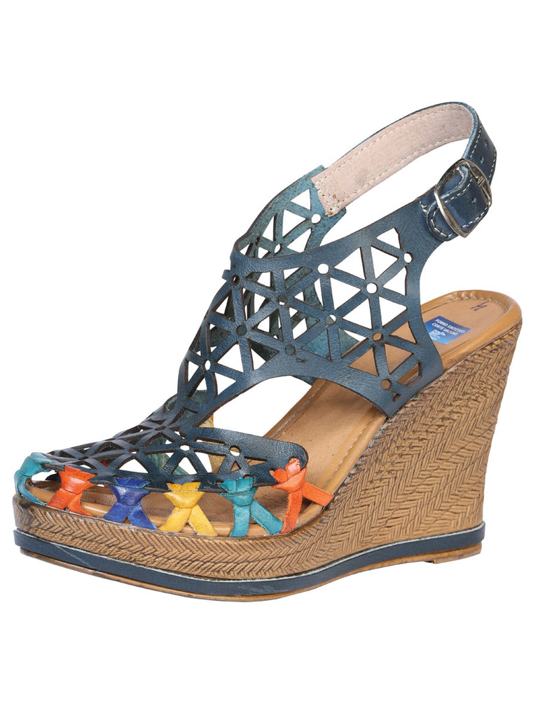 Huarache Mocasín de Mujer México Artesanal en Piel Color Azul 601938