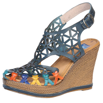 Huarache Mocasín de Mujer México Artesanal en Piel Color Azul 601938