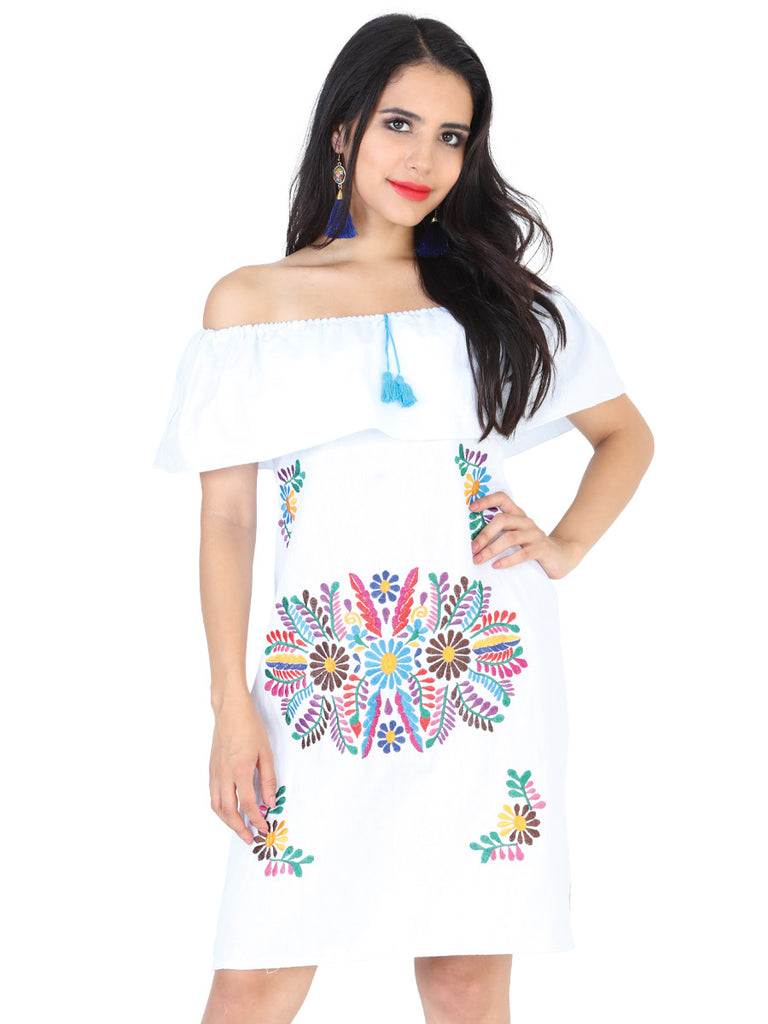 Vestido de Mujer México Artesanal Bordada Artesanal en 50% Algodón 50% Poliéster Color Blanco 601959