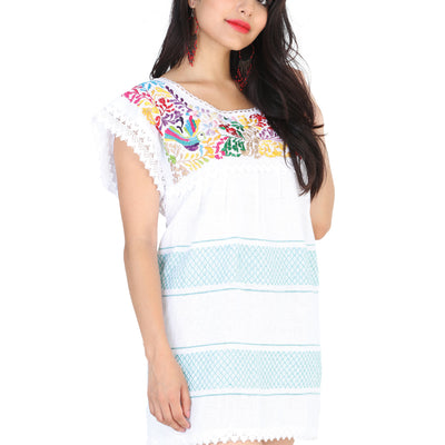 Camisa Casual de Mujer México Artesanal Bordada Artesanal en 50% Algodón 50% Poliéster Color Blanco 601969