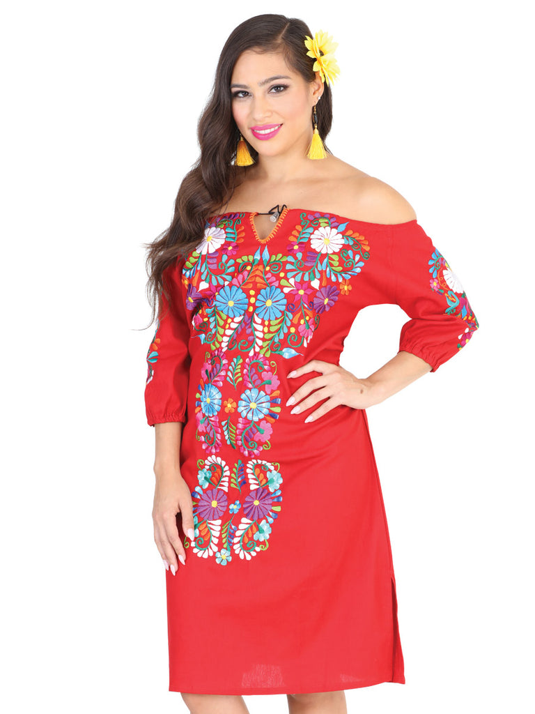 Vestido de Mujer México Artesanal Bordada Artesanal en 50% Algodón 50% Poliéster Color Rojo 601971