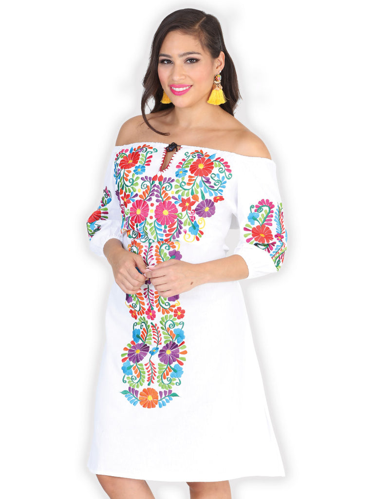 Vestido de Mujer México Artesanal Bordada Artesanal en 50% Algodón 50% Poliéster Color Blanco 601972