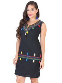 Vestido Juvenil Mexico Artesanal Cadenilla 50% Algodón 50% Poliester Negro 601980