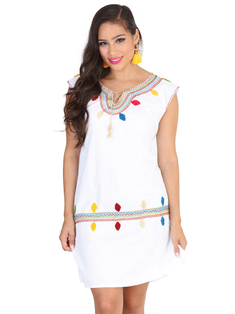 Vestido de Mujer México Artesanal Bordada Artesanal en 50% Algodón 50% Poliéster Color Blanco 601982
