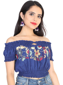 Blusa Mexico Artesanal Jardin 100% Algodon Marino 601985