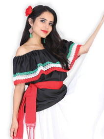 Blusa Campesina Mexico Artesanal Campesina 100% Popelina Negro/Tricolor 602096